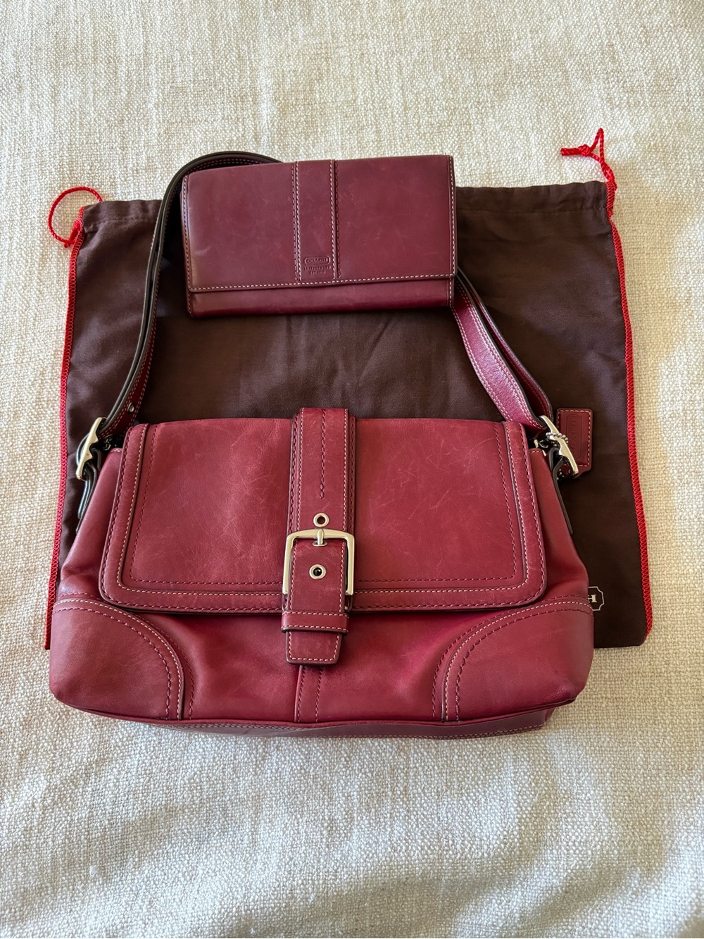 Coach Burgundy Handbag & Wallet w/ Dustbag